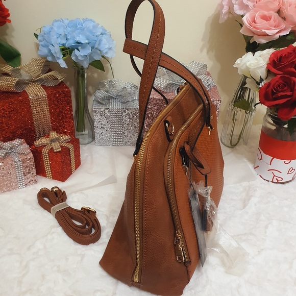 BESTINI Brown Handbag Shoulder Crossbody 2 Way Bag Faux Snake Animal Print NWT - Picture 10 of 16